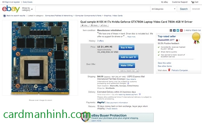 Bán card màn hình NVIDIA GeForce GTX 780M trên eBay