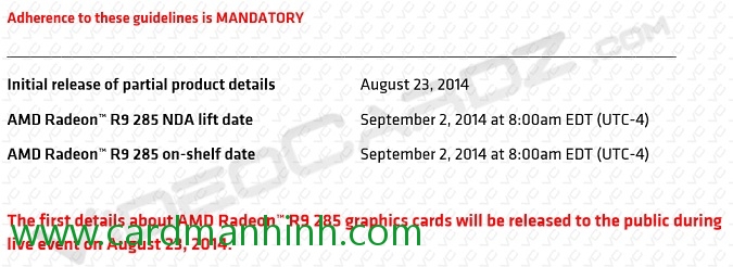 Card màn hình AMD Radeon R9 285 được giới thiệu vào ngày 2 tháng 9