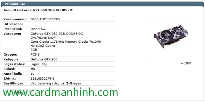 Card màn hình Inno3D GeForce GTX 960 OC
