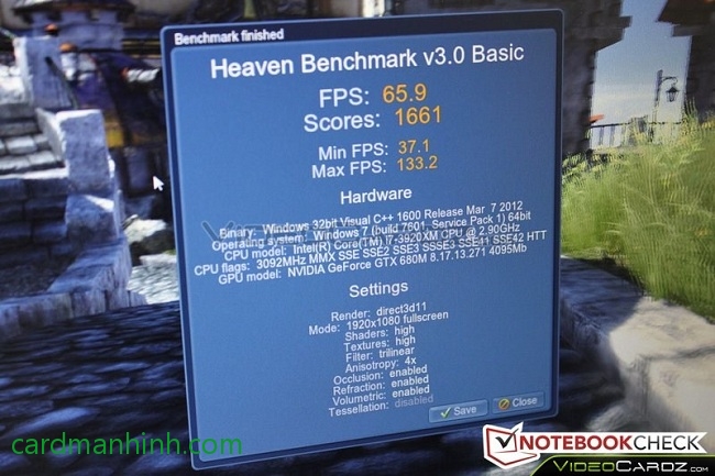 Điểm số Heaven Benchmark của GTX 680M