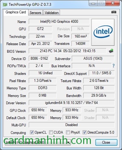 Driver card màn hình Intel 9.18.10.3257