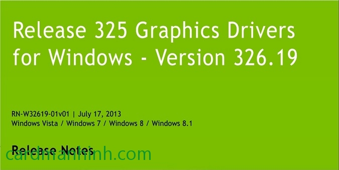 Driver card màn hình NVIDIA GeForce 326.19 Beta