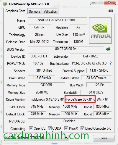 Driver card màn hình NVIDIA GeForce 337.81 Beta