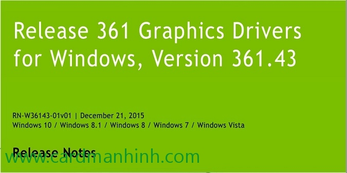 Driver card màn hình NVIDIA GeForce 361.43 WHQL