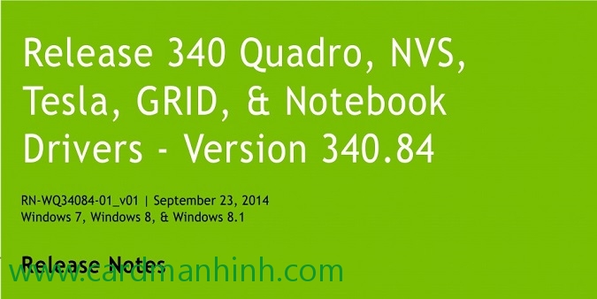Driver card màn hình NVIDIA Quadro 340.84 WHQL