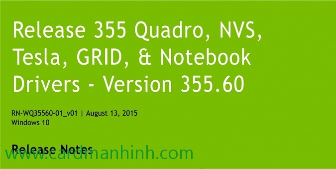 Driver card màn hình NVIDIA Quadro 355.60 Beta