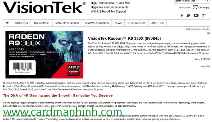 Hình ảnh card màn hình AMD Radeon R9 380X từ VISIONTEK