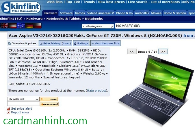 Laptop Acer Aspire với card màn hình GeForce GT 730M