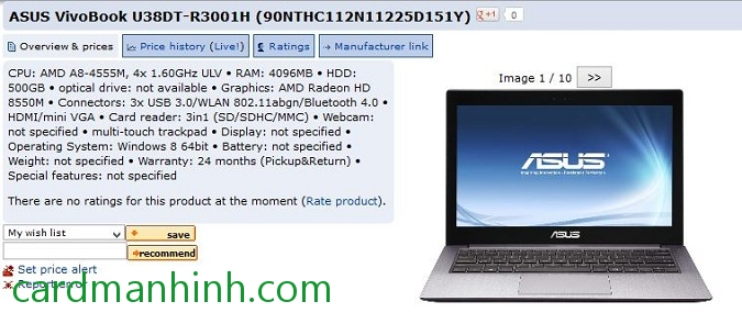 Laptop ASUS Vivobook U38DT với card màn hình AMD Radeon HD 8550M