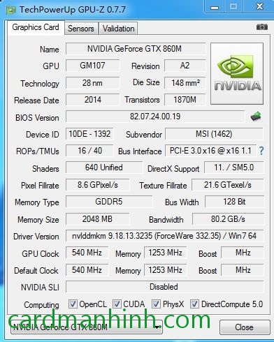 Lộ hiệu năng card màn hình NVIDIA GeForce GTX 860M