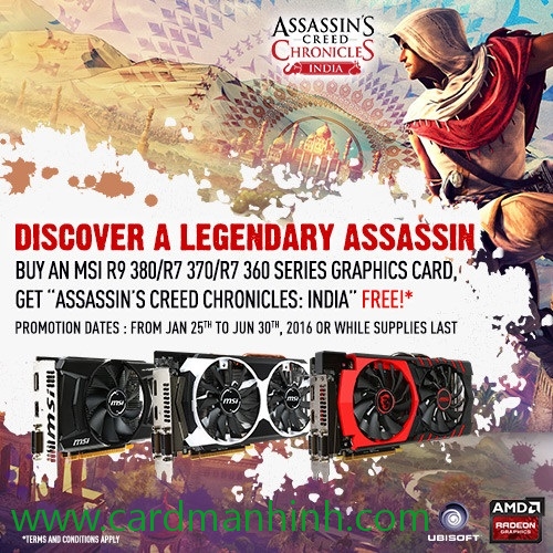 MSI khuyến mãi game Assassins Creed Chronicles: India với card màn hình AMD