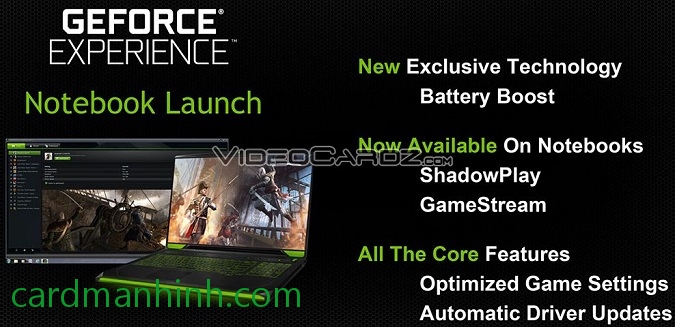 NVIDIA GeForce Experience sẽ hỗ trợ ShadowPlay và GameStream cho laptop