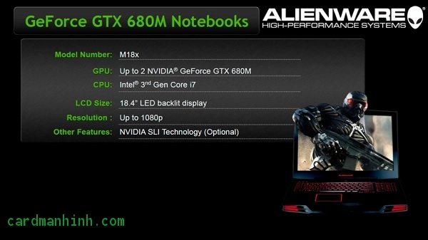 Laptop Alienware M18x với 1 hoặc 2 GPU GTX 680M