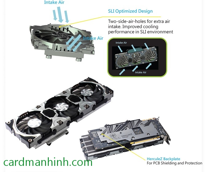 Tản nhiệt tối ưu khi kích hoạt cấu hình SLI cũng như có thêm tấm backplate để bảo vệ PCB