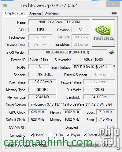Thông số card màn hình NVIDIA GeForce GTX 760M