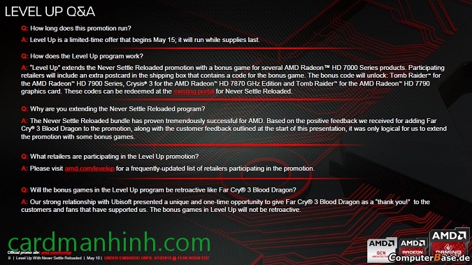 Thông tin khuyến mãi card màn hình AMD tháng 5/2013