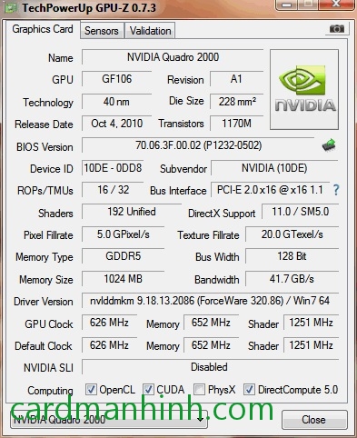 Xem thông tin card màn hình bằng GPU-Z 0.7.3