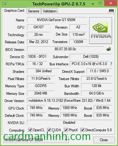 Xem thông tin card màn hình bằng GPU-Z 0.7.5