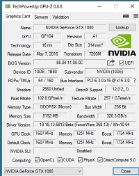 GPU-Z card màn hình NVIDIA GeForce GTX 1080